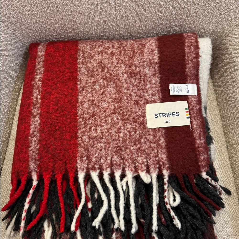 Hudson’s Bay HBC Stripes Tartan Fuzzy Wool-Blend Throw Blanket
